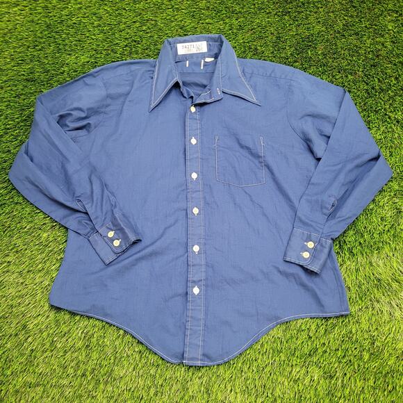 Vintage 70s MOD Button Shirt XL 25x29 Contrast-Stitch - Picture 1 of 13